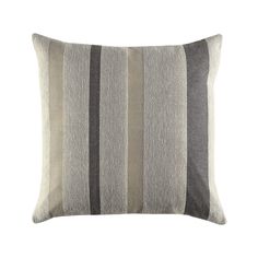 a gray and black striped pillow on a white background