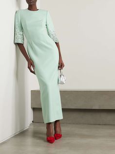 JENNY PACKHAM Highball Queen crystal-embellished crepe midi dress | NET-A-PORTER Southwestern House, Designer Hair Accessories, Crepe Midi Dress, Suit Shoes, Jenny Packham, Warm Spring, Matthew Williamson, Designer Accessories, Clothes Collection