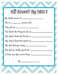 an all about my dad poem for father's day with blue chevron background