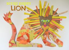 a lion made out of construction paper on a white background with the words craft paper lion