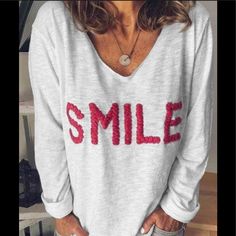 White Long Sleeve Sweatshirt/Sweater Long Sleeve Loose Blouse, Fashion Words, Tie Dye Long Sleeve, Trendy Fashion Outfits, Loose Blouse, V Neck Blouse, Long Sleeve Casual, Cotton Style, V Neck Tops