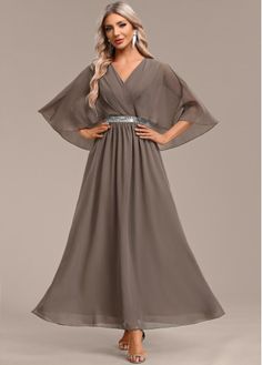 Color:Gray Brown;Size:S;Size:M;Size:L;Size:XL;Size:XXL;Package Contents:1 X Dress;Occasion:Other;Style:Casual; Plus Size Mother Of The Groom Dresses, Mother Of The Bride Dresses Plus Size, Cowboy Spaghetti, Half Sleeve Dress, Boutique Style Outfits, Surplice Dress, Flowy Design, Groom Dresses, Dress Occasion