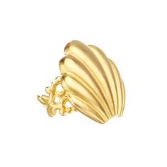 Our Marbella Ring is the perfect statement piece for cocktail hour! Featuring our gold-plated shell, this ring exudes an effortless sense of elegance. Wear it as an accessory to your happy hour mini dress with our Marbella Studs or as the perfect piece to complement your black-tie gown! Shell-shaped Gold Jewelry For Wedding, Elegant Shell-shaped Ring For Gifts, Gold Shell-shaped Ring For Gift, Gold Shell-shaped Gift Ring, Elegant Shell-shaped Gold Rings, Elegant Gold Shell-shaped Rings, Elegant Gold Plated Shell Jewelry, Elegant Shell Jewelry For Parties, Gold Open Ring For Evening