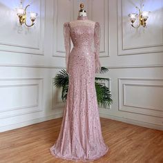 Pretty in Pink: 2024 Muslim Long Sleeve High Neck Mermaid Evening Gown with Luxury Sequins - Perfect for Women's Parties Pink Dress Sparkle, Matric Ball Dresses, Long Sleeve Mermaid Dress, Braidsmaid Dresses, Dress Reference, Journal Challenge, Mermaid Evening Gown, Evening Dress Fashion, Mermaid Style