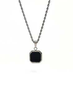 "Men's Black Onyx Necklace Chain length: 20\"/50cm Chain Width: 0.8\"/2cm *Free Worldwide First Class Delivery via An Post *Returns Accepted *316L Stainless Steel *Attention to Detail on Pendant *Never Changes Color or Fades Feel free to drop us a message with any questions!" Black Metal Pendant Chain Necklace, Black Stainless Steel Chain Necklace, Black Pendant Necklace With Chain, Elegant Black Stainless Steel Chain Necklace, Rectangular Black Metal Jewelry, Minimalist Black Chain Necklace With Silver Chain, Minimalist Black Chain Necklace With Silver Details, Silver Chain Necklace With Square Pendant, Black Minimalist Necklace With Silver Chain