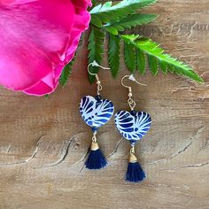 Mexican Earrings, Handmade Blue Talavera Heart Earrings With Tassels From Puebla, Puebla Art, Aretes Mexicanos, Joyeria Artesanal Mexicana. - Etsy Talavera Earrings, Blue Talavera, Earrings With Tassels, Mexican Earrings, Talavera Pottery, Ceramic Earrings, Mexican Talavera, Mexican Jewelry, Colorful Ceramics