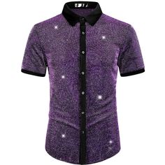 This stylish short-sleeved button-down shirt features a sheer mesh design with a shiny pattern that exudes charm and fashion. The see-through quality adds a touch of charm, making it a perfect choice for various occasions such as weddings, clubbing, or late-night outings. Pair this unique shirt with sleek leather pants to elevate your look. Unlike ordinary shirts, the contrasting color design of this shiny shirt adds a fashionable twist to your ensemble. Get this trend of metallic shirts as they Fitted Short Sleeve Shirt For Party Season, Fitted Short Sleeve Party Shirt, Slim Fit Shirt For Summer Party, Disco Style Short Sleeve Summer Shirt, Party Short Sleeve Shirt, Disco Style Summer Shirt For Night Out, Summer Disco Style Short Sleeve Shirt, Party Season Short Sleeve Shirt, Casual Short Sleeve Party Shirt