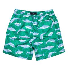 In our Reef Shark men's swim short, you'll be looking sharper than Jaws himself. The print will add a splash of color to your vacation wardrobe, while the design features useful pockets for all your beach essentials. Plus, the adjustable waistline and mesh lining will keep you comfy all day.   Inseam length (inches): Size S = 5.5, Size M = 6, Size L = 6.5, Size XL = 7  Side pockets and back zip pocket  Mesh lining  Matching print in Boys and Baby Styles Green Swim Trunks With Built-in Shorts For Poolside, Summer Swim Trunks For Vacation Pool, Summer Vacation Swim Trunks For Pool, Green Summer Swim Trunks For Warm Weather, Green Swim Trunks For Vacation Pool Time, Short Swim Trunks With Pockets For Beach Season, Green Swimming Shorts For Vacation, Green Swim Shorts For Vacation, Casual Swimwear With Side Pockets For Beach Season