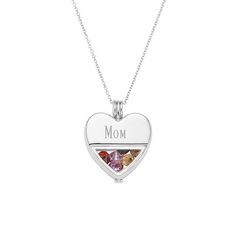 Engraved with any name or titleChoose font and up to 10 birthstonesIncludes 3/4" sterling silver heart locket with glass bottom16" Rolo chain with 2" extenderMeasures 16" x 0.75"Spring ring claspMade of rhodium plated silver  Create a one-of-a-kind gift for her with the Engraved Glass Heart Birthstone Locket. The perfect gift for Mother's Day, Birthdays and many other occasions! Sterling Silver Locket Necklace Gift For Mom, Sterling Silver Locket Necklace For Mom, Personalized Silver Locket Necklace For Mom, Keepsake Birthstone Locket Necklace, Birthstone Locket Necklace Keepsake, Round Birthstone Locket Necklace Keepsake, Keepsake Birthstone Locket Pendant Necklace, Keepsake Birthstone Pendant Locket Necklace, Engraved Sterling Silver Locket Necklace For Mom