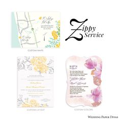 the wedding stationery is designed to look like it has flowers on it