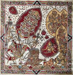 an intricately decorated wall hanging depicting hindu deities