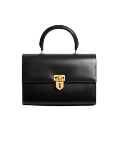 [vc_row][vc_column width=”1/3″][vc_column_text text_larger=”no”] Schiaparelli Schiaparelli Large Secret Bag A bag crafted from smooth black lambskin. It is secured with a gilded brass toggle clasp in the form of a Padlock with black enamel detailing. The bag is carried by hand with a top handle fastened with gilded brass fasteners. Removable leather shoulder strap.   Height 21cm, Width 30,5cm, Depth 7cm. Schiaparelli Large Secret Bag has been a staple of the fashion world Vintage Black Bag For Everyday Luxury, Elegant Gold Satchel With Turn-lock Closure, Classic Business Satchel With Round Handle, Classic Office Bag With Lock, Classic Evening Bag With Lock, Timeless Everyday Luxury Bag With Lock, Classic Gold Shoulder Bag With Lock, Luxury Formal Briefcase With Detachable Handle, Elegant Formal Bag With Lock