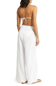 Sea Level Sunset Beach Cotton Gauze Cover-Up Pants | Nordstrom Cute Cover Ups, White Beach Pants, Summer Cover Ups, Swimsuit Pants, Postpartum Fashion, Florida Outfits, Outfits For Mexico, White Swimsuit, Beach Pants