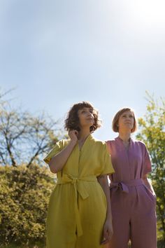 "Lime yellow linen jumpsuit in short sleeves. Made from locally manufactured pre-washed linen fabric and is perfect for all seasons. DESCRIPTION: -Silhouette- - a relaxed jumpsuit in lime yellow linen - V-neckline - hidden buttons closure - detachable tie-belt at natural waist - short sleeves - cropped hem - handmade by our family FABRIC&CARE Available in any other color of listed linen. We use medium weight, pre-washed and 100 % Oeko-Tex certified linen fabric, which means that it meets eco Summer Daywear Short Sleeve Jumpsuits And Rompers, Summer Daywear Jumpsuits And Rompers With Short Sleeves, Summer Short Sleeve Jumpsuits And Rompers For Daywear, Summer Jumpsuits And Rompers With Short Sleeves Relaxed Fit, Summer Linen Jumpsuits And Rompers In Relaxed Fit, Summer Linen Jumpsuits And Rompers With Relaxed Fit, Summer Short Sleeve Relaxed Fit Jumpsuits And Rompers, Yellow Casual Linen Dress For Summer, Casual Yellow Linen Dress For Summer