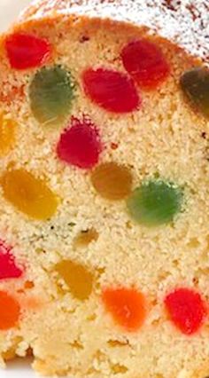 a piece of cake with gummy bears on it