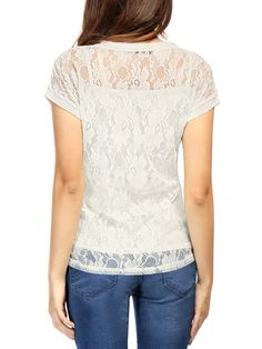 Shop Allegra K for lace floral curved hem short sleeve see through blouse you are looking for, get more women's blouses for yourelf. Order now! Free Returns! Floral Lace Blouse, Short Sleeve Tunic Tops, White Lace Blouse, Floral Lace Tops, Sheer Shorts, Top Hits, White Lace Top, Cap Sleeve Top, Women's Blouses