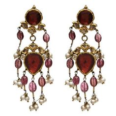 22k Gold earring with Tourmaline and Uncut Diamonds. Materials: 22k Gold, Uncut Diamond 1.5 ct and Tourmaline 12.5 ctMeasurements: Length 2" x Width 0.5"Allergy Information: Hypoallergenic Fine Jewelry Earrings, 22k Gold Earrings, Pearl Chandelier Earrings, White Pearl Jewelry, Amrita Singh, Red Jewelry, Earrings Accessories, Gold Diamond Earrings, Uncut Diamond