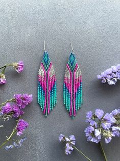 Colorful Beaded Earrings Fringe Seed Bead Earrings Festival - Etsy Ukraine Pink Beaded Fringe Earrings For Beach, Bohemian Heishi Beaded Earrings With Dangling Beads, Bohemian Beaded Earrings With Dangling Heishi Beads, Beach Heishi Beaded Earrings, Bohemian Heishi Beads Earrings, Festival Beaded Chain Earrings, Bohemian Heishi Beads Round Earrings, Bohemian Faceted Beads Earrings For Summer, Handmade Bohemian Heishi Beads Earrings