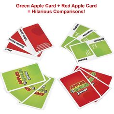 four cards with the words green apple and red apple card