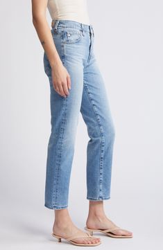 With a light wash and lived-in whiskering, these slim-cut straight-leg jeans made from premium Japanese stretch denim grant you instant cool status. 27 1/2" inseam; 14 1/2" leg opening; 10 1/2" front rise; 15" back rise (size 29) Zip fly with button closure Five-pocket style 98% cotton, 2% elastane Machine wash, tumble dry Imported Spring Mid-rise Straight Fit Cropped Jeans, Classic Mid-rise Cropped Jeans In Faded Color, Medium Wash Straight Fit Cropped Jeans, Straight Fit Cropped Jeans In Medium Wash, Classic Faded Mid-rise Cropped Jeans, Straight Fit Tapered Leg Jeans For Spring, Light Wash Cropped Tapered Jeans With Frayed Hem, Everyday Light Wash Straight Cropped Jeans, Light Wash Fitted Straight Leg Cropped Jeans