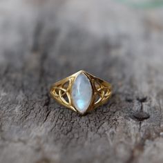 Natural Marquise Rainbow Moonstone Ring, Celtic Ring, June Birthstone, Celtic Knot Ring, Boho Ring, Silver Ring Women, Bridesmaid Ring,