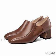 Lasaky - Sinsia Womens Chunky Heel Round Toe Deep Vamp Single Shoes in Black and Brown Brown Round Toe Block Heels For Office, Brown Block Heels With Round Toe For Office, Brown Block Heels For Office With Round Toe, Brown Slip-on Heels With Pointed Toe, Brown Block Heels With Reinforced Heel And Round Toe, Brown Closed Toe Block Heels For Fall, Brown Closed Toe Block Heels For Office, Brown Slip-on Heels With Round Toe, Office Slip-on Brown Heels