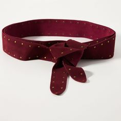 Nwt, Anthropologie Brynn Studded Wrap Belt In Wine Suede. So Versatile - Easy To Style In A Variety Of Ways! Studded Soft Suede. Length 97", Width 2½" Sold Out! Burgondi Waist Belt, Velvet Belts, Blouse And Trousers, Women's Belts, Anthropologie Accessories, Wrap Belt, Bhldn Weddings, Wide Waist, Wine Color