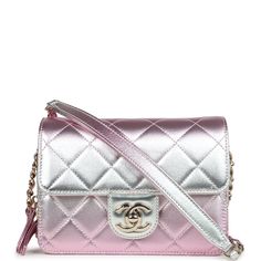 This Mini Flap Bag Ombre Pink Metallic Lambskin leather with Light Gold Hardware, features contrast stitching, flap CC turnlock closure, 3 interior pockets; one open pocket, one main zippered comparment, and one slip pocket on rear wall. The interior is lined beige fabric One open pocket, one main zippered middle compartment, and one slip back on rear wall Collection: 22C (RFID chip)Origin: ItalyCondition: New and never wornAccompanied by: Chanel box, Chanel dustbag, carebook, and ribbonMeasurem Pink Leather Shoulder Bag With Cc Turnlock Closure, Luxury Pink Flap Bag, Pink Leather Double Flap Bag, Quilted Leather Double Flap Bag, Luxury Quilted Leather Flap Bag, Designer Pink Leather Flap Bag, Chanel Mini Flap Bag, Chanel Box, Ombre Pink