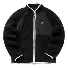 Air Jordan Essentials Full-Zip Winter Fleece Jacket 'Black White' DV15 Windproof Fleece Jacket For Streetwear, Black Urban Fleece Jacket, Black Windproof Fleece Jacket For Streetwear, Urban Black Fleece Jacket For Streetwear, Black Urban Fleece Jacket For Streetwear, Black Hooded Jacket With Zip Fly For Winter, Black Winter Hooded Jacket With Zip Fly, Black Track Jacket With Fleece Lining For Cold Weather, Black Fleece Jacket With Zipper For Outdoor