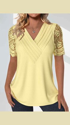 Product Details Function :Tummy Coverage Design Selling Point :Lace Package Contents :1 X T Shirt Color :Light Yellow Printing Design :Plain Color Clothing Length :Tunic Sleeve's Length :Short Sleeve Neckline :V Neck Sleeve Style :Regular Sleeve Style :Casual,Work Occasion :Everyday, Wear to Work Composition :95% Polyester 5% Spandex Washing Instructions :Hand Wash/Machine Wash Fitted Patchwork T-shirt For Spring, Spring Patchwork Stretch T-shirt, Cotton Stretch Patchwork T-shirt, Cotton Stretch T-shirt With Patchwork, Stretch Cotton Patchwork T-shirt, Cotton Patchwork V-neck Blouse, Cotton V-neck Patchwork Blouse, V-neck Cotton Blouse With Patchwork, Cotton V-neck Blouse With Patchwork