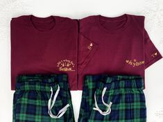 Couples Christmas Pyjamas burgundy green First christmas Matching Christmas pyjamas xmas pyjamas first christmas mr & mrs couples Christmas These adorable matching Christmas pyjamas make the ideal gift for any couple. One shirt features the phrase "All I want for Christmas," while the other reads "is you," with your initials and a heart on the sleeve. Together, they create a charming and thoughtful Christmas pyjama set. This listing is for 1 set of ladies pyjamas and 1 set of mens pyjamas (2 pai Couple Pjs Matching, Xmas Pyjamas, Mens Pyjamas, Ladies Pyjamas, Christmas Pyjamas, Xmas Pajamas, Couples Christmas, Monsieur Madame, For Christmas