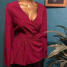 Shein Wine Red Peplum Type Blouse Shapes Nicely Because Of Cinched Waist Not Stretch, Has Zipper On Side Chic Burgundy V-neck Blouse, Burgundy V-neck Top For Date Night, Burgundy Blouse For Spring Party, Chic Fitted Burgundy Blouse, Chic Burgundy Blouse For Night Out, Chic Red Blouse For Brunch, Wine Red Blouse, Wine Top, Red Blouse