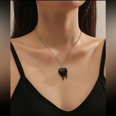 This Unique Piece Is A Wonderful Addition To Your Wardrobe And Your Style; Sure To Get Lots Of Compliments! Great For Valentine’s Day Or Anytime! Gsunwp50y00m6wu Black Heart Pendant Chain Jewelry, Silver Heart Necklace In Grunge Style, Grunge Heart-shaped Metal Necklace, Black Metal Heart Necklace For Party, Black Heart-shaped Chain Jewelry, Trendy Black Heart Necklace With Clavicle Chain, Silver Grunge Jewelry For Valentine's Day, Grunge Heart-shaped Necklace For Gifts, Black Metal Heart Necklace With Adjustable Chain