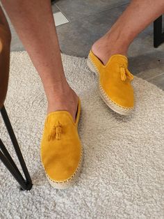 Areni Yellow Suede Mules-baagr.myshopify.com-shoes2-brabion Mens Mules, Mens Dress Shoes Guide, Mens Sandals Fashion, Gifts Box, Tassel Shoes, Suede Leather Shoes, Moccasins Mens, Best Shoes For Men, Navy Suit