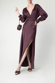 Lapointe v neck long dress in mulberry. 61% ACETATE, 39% VISCOSE Dry Clean Made in USA V Neck Long Dress, Fall Collections, Old Money, Long Dress, Made In Usa, Autumn Fashion, Cocktail Dress, Dress Outfits, Dry Clean