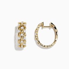 Effy D'Oro 14K Yellow Gold Diamond Huggie Hoop Earrings, 0.76 TCW Yellow Stone, Huggie Hoop Earrings, Gold Yellow, Round Diamonds, Gold Diamond, Gold Metal, Hoop Earrings, Wedding Rings, Yellow Gold