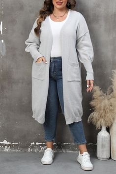 Product Name: Grey Casual Solid Cardigan Plus Size Overcoat Item NO.: K85185-2 Weight: 0.63kg = 1.3889 lb = 22.2226 oz Category: PLUS SIZE Plus Size Overcoat Tag: CASUAL , Long Sleeve , Solid , Solid Color , Cardigan , Polyester , Yes(Elastic) , Regular sleeve , Regular , Conventional Creation Time: 2023-08-17 Material Polyester Style Casual Pattern Type Solid Element Cardigan Elastic Yes(Elastic) Sleeve Style Regular Sleeve Sleeve Length Long Sleeve Fit Type Regular Profile Conventional Clos... Cardigan Gris, Autumn Sleeve, Pocket Cardigan, Open Cardigan Sweater, Ribbed Neckline, Open Cardigan, Style Chic, Perm, Plus Size Tops