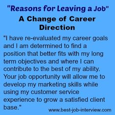 a blue background with the words,'reasons for leaving a job as a change of career direction '