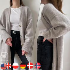 🧶Knitting pattern language: ENGLISH / POLISH / GERMAN / DANISH / NORWEGIAN 🖤The Ralph Cardigan embodies classic and minimalism. Its relaxed and comfortable fit offers the perfect blend of style and comfort. With its buttoned front, it's ideal for layered looks and can serve as an outerwear piece. A choice for those who appreciate refined design and functionality. 🖤The Ralph Cardigan is worked top-down in stockinette stitch back and forth. It starts with the back, followed by two separate shou Cardigan Tutorial, Tutorial Knitting, Oversize Cardigan, Long Cardi, Knit Cardi, Knit Vest Pattern, Knit Bottom, Vest Pattern