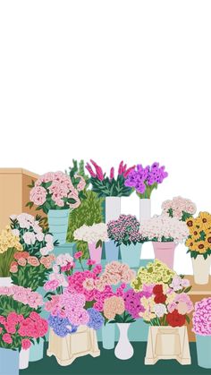 a bunch of flowers that are in vases