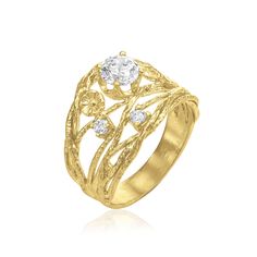 A beautiful wire wrap ring full of elegance and shine. Finely crafted in 14k gold over sterling silver with a trio of prong-set cubic zirconias of different sizes, the texture, leaf and floral details and comfort will be the center of attention. Wear this ring day to night, casual or all dressed up, solo or mixed with other rings - your wardrobe will love it, whatever your style may be!   A ring you'll love, with the sparkle you adore!  Each piece is individually handcrafted with lots of love an Wire Wrap Ring, Ring Day, Ring Wire, Dainty Gold Rings, Wire Wrapped Ring, Floral Ring, Wrap Ring, Statement Ring Silver, Leaf Ring