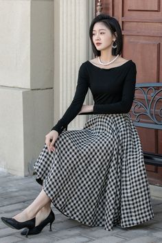 Elegant Checkered Linen Skirt 4901 – XiaoLizi Yellow Checkered Skirt Outfit, Skirt Outfit Elegant, Checkered Skirt Outfit, Skirt Ootd, Belt Making, Yellow Checkered, Outfit Elegant, Checkered Skirt, Flowy Design