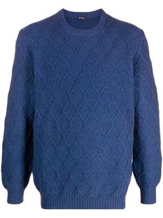 royal blue cashmere knitted construction diamond pattern ribbed cuffs and hem round neck long sleeves straight hem Cashmere Jumper, Knitwear Men, Diamond Pattern, Royal Blue, Knitted Sweaters, Jumper, Knitwear, Round Neck, Cashmere