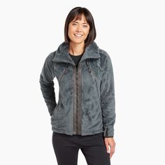 Flight™ Jacket in Women's Fleece | KÜHL Clothing Gray Winter Outerwear With Zip Fly, Gray Outerwear For Cold Weather, Gray Cozy Fit Outerwear For Cold Weather, Cozy Fit Gray Outerwear For Cold Weather, Midweight Fleece Outerwear For Winter, Functional Fleece Outerwear For Winter Sports, Winter Outerwear For Outdoor Activities, Cozy Winter Outerwear For Outdoor Activities, Windproof Fleece Jacket For Winter Sports In Fall