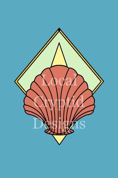 a pink scallop shell on a blue background