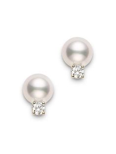 Mikimoto 6mm Akoya Pearl and Diamond Yellow Gold Stud Earrings – Fink's Jewelers Yellow Gold Pearl Earrings With Diamond Accents, Classic White Gold Diamond Earrings With Akoya Pearls, Classic Pearl Earrings With Diamond Accents In Yellow Gold, Classic Yellow Gold Pearl Earrings With Diamond Accents, Classic Akoya Pearl Earrings With Brilliant Cut, Diamond White Akoya Pearl Earrings With Diamond Accents, Classic Diamond Pearl Earrings In White Gold, Akoya Pearl Earrings With Diamond Accents In Diamond White, Classic White Gold Diamond Pearl Earrings