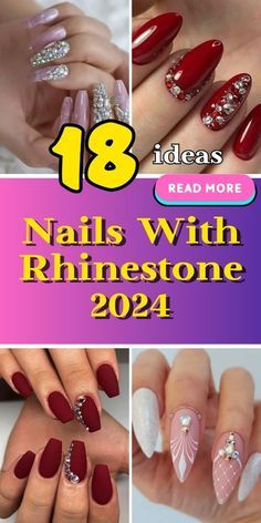 Gel Nails Rhinestones Simple, Fancy Nails With Gems, Nail Design Ideas With Rhinestones, Short Nails Design With Gems, Manicures With Rhinestones, Nail Art Designs With Gems, Fall Nail Designs With Rhinestones, Nail Jewel Placement Ideas, Nails With Stones Ideas