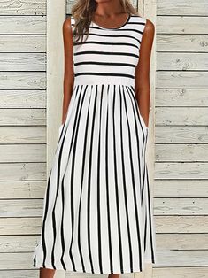 Midi Tank Dress, Striped Midi Dress, Casual Stripes, White Sleeveless, Marimekko, Midi Dress Sleeveless, Pocket Dress, Types Of Dresses, Types Of Skirts