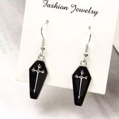 Super Cool, Unisex Coffin Cross Hook Earrings. Made Of Zinc Alloy Metal And Polished With Silver. Earrings Are Nickel Free. Black Enamel With Silver Cross. Brand New Boutique Item Without Tag. Mix And Match Any Items Listed 4 For $20 And Save Just Bundle Your Items And Send Offer!!! Silver Jewelry With Black Enamel For Party, Party Jewelry In Silver With Black Enamel, Minnie Mouse Earrings, French Wire Earrings, Mickey Mouse Earrings, Punk Earrings, Faux Pearl Earrings, Tassel Drop Earrings, Kate Spade Earrings