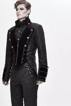 Take your gothic-inspired look to the next level with this men's gothic tailcoat. Featuring a stand collar and button-up closure, this tailcoat is perfect for creating a bold, one-of-a-kind look. The patchwork design adds a modern touch, making it a great choice for any occasion. Show off your unique style in this tailcoat today! Gothic Tailcoat, Gothic Men, Halloween Everyday, Halloween Gothic, Themed Outfits, Patchwork Designs, Edgy Fashion, Show Off, Stand Collar